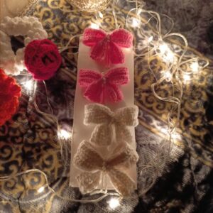 Pink & White Bow Crochet Pins